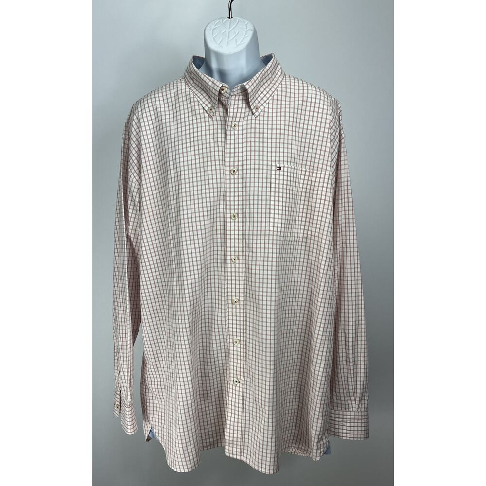 TOMMY HILFIGER Men's Long Sleeve Button Down Shirt Size XXL Gingham Cotton
